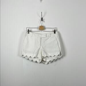 J Crew Linen Blend 2 Pocket  White Scalloped Hem Mid Rise Women's 4 Shorts NWT